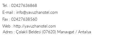 Yavuzhan Otel telefon numaralar, faks, e-mail, posta adresi ve iletiim bilgileri